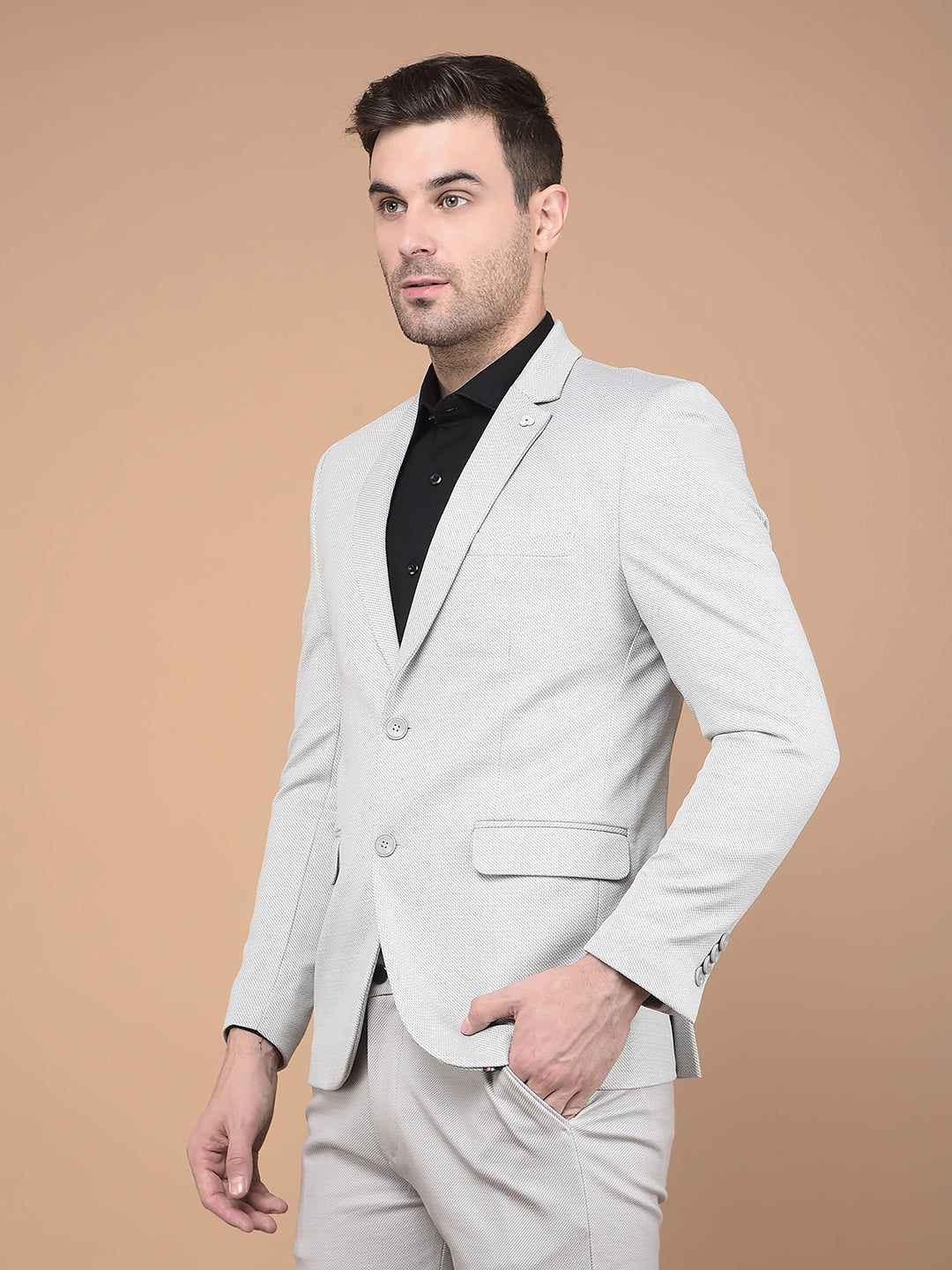 Grey Single Breasted Blazer-Men Blazers-Crimsoune Club