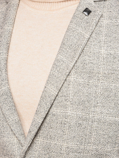 Beige Checked Single Breasted Blazer-Men Blazers-Crimsoune Club