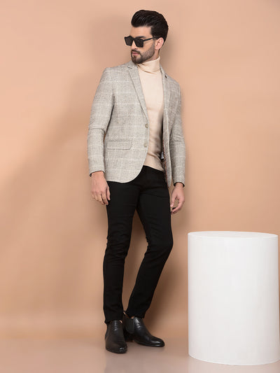 Beige Checked Single Breasted Blazer-Men Blazers-Crimsoune Club