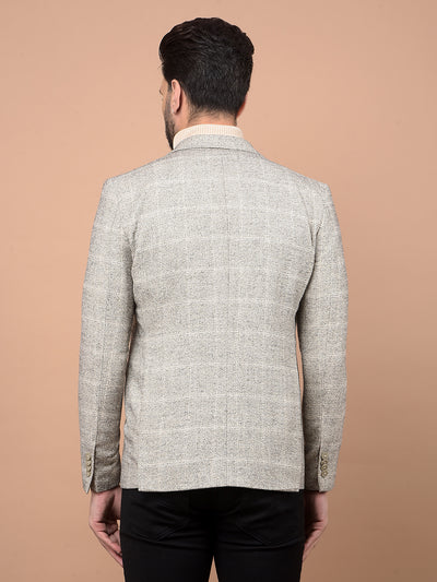 Beige Checked Single Breasted Blazer-Men Blazers-Crimsoune Club