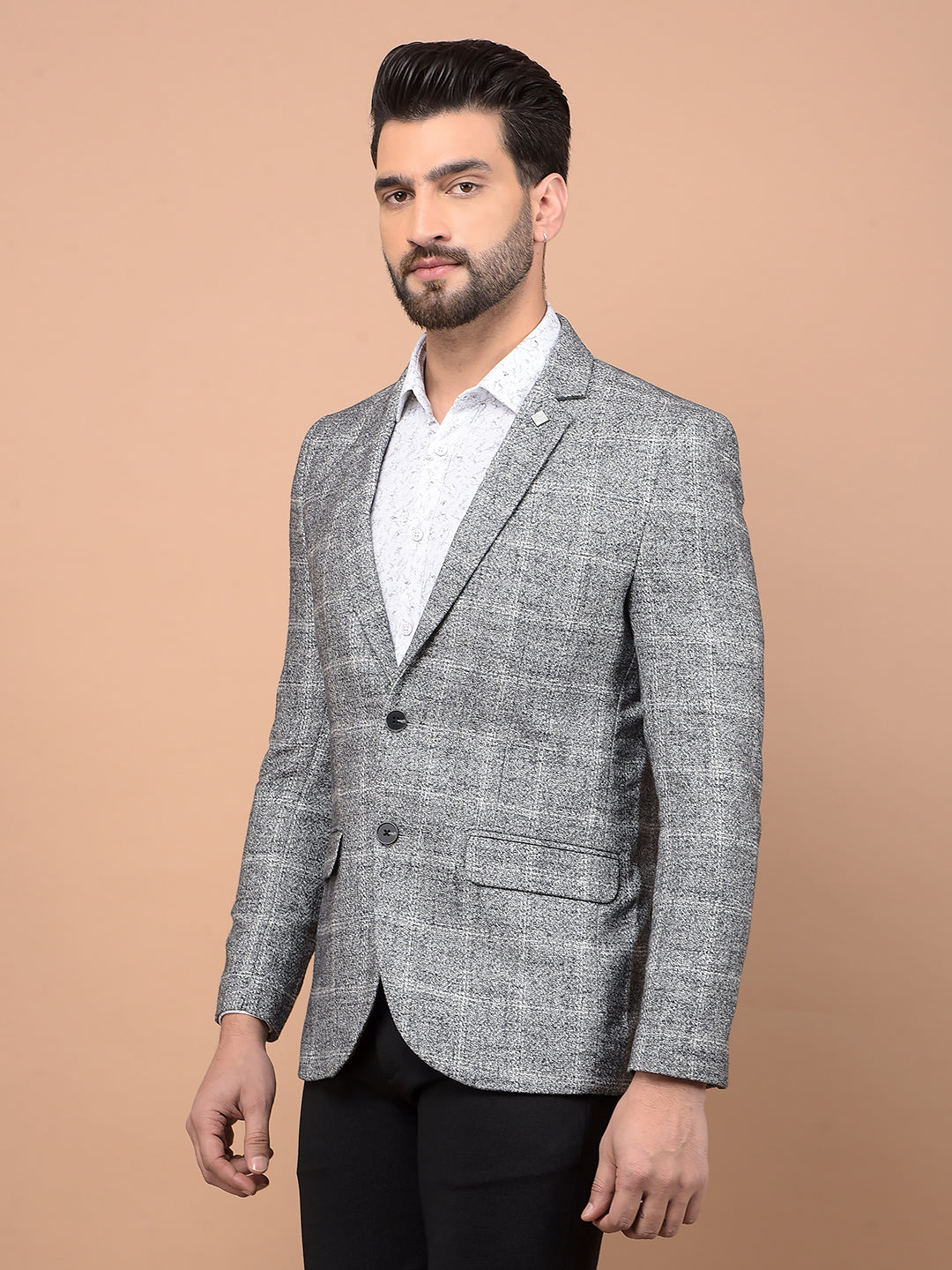 Grey Checked Single Breasted Blazer-Men Blazers-Crimsoune Club