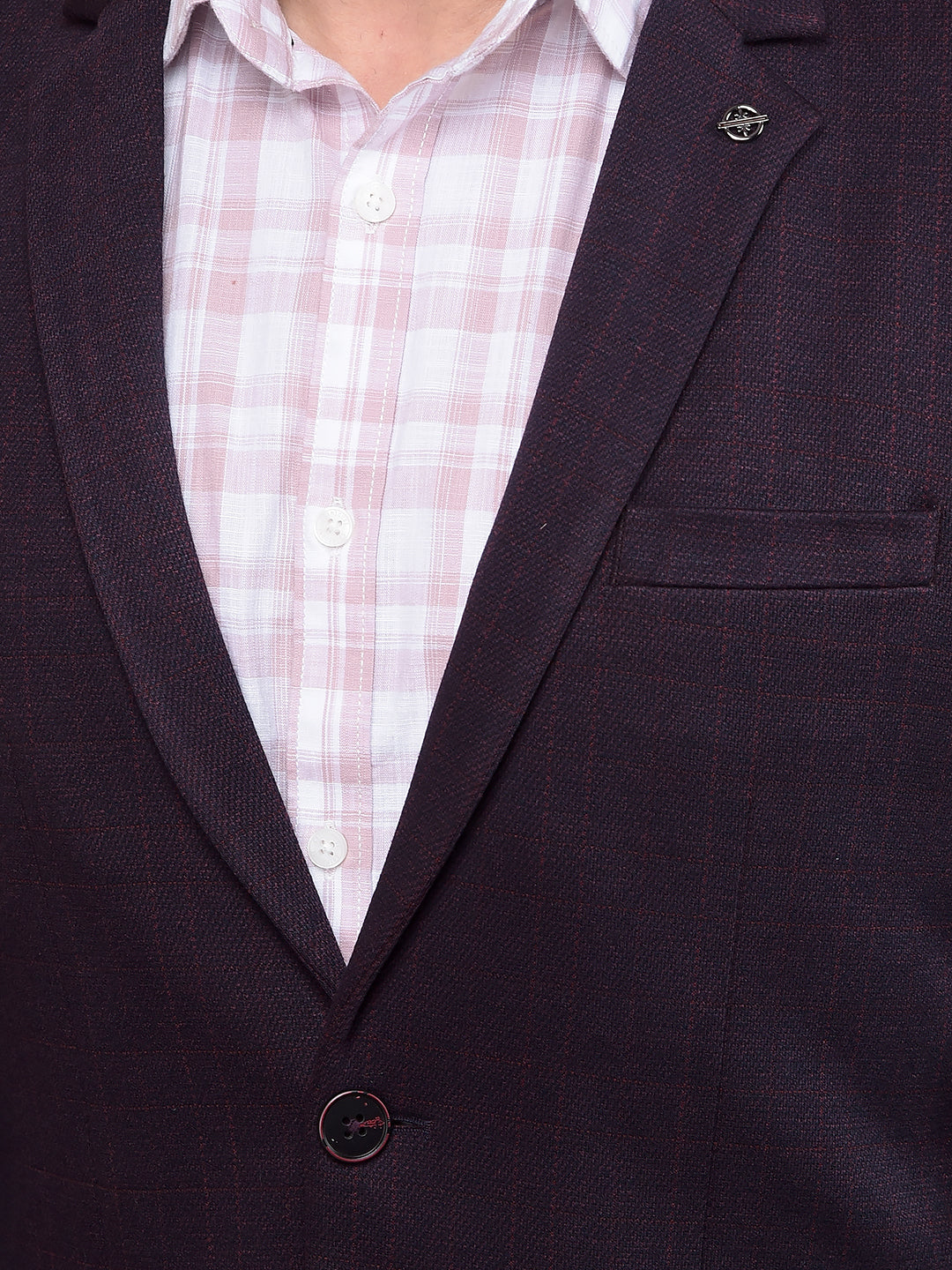 Wine Checked Single Breasted Blazer-Men Blazers-Crimsoune Club