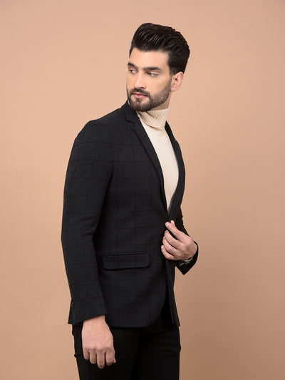 Black Checked Single Breasted Blazer-Men Blazers-Crimsoune Club