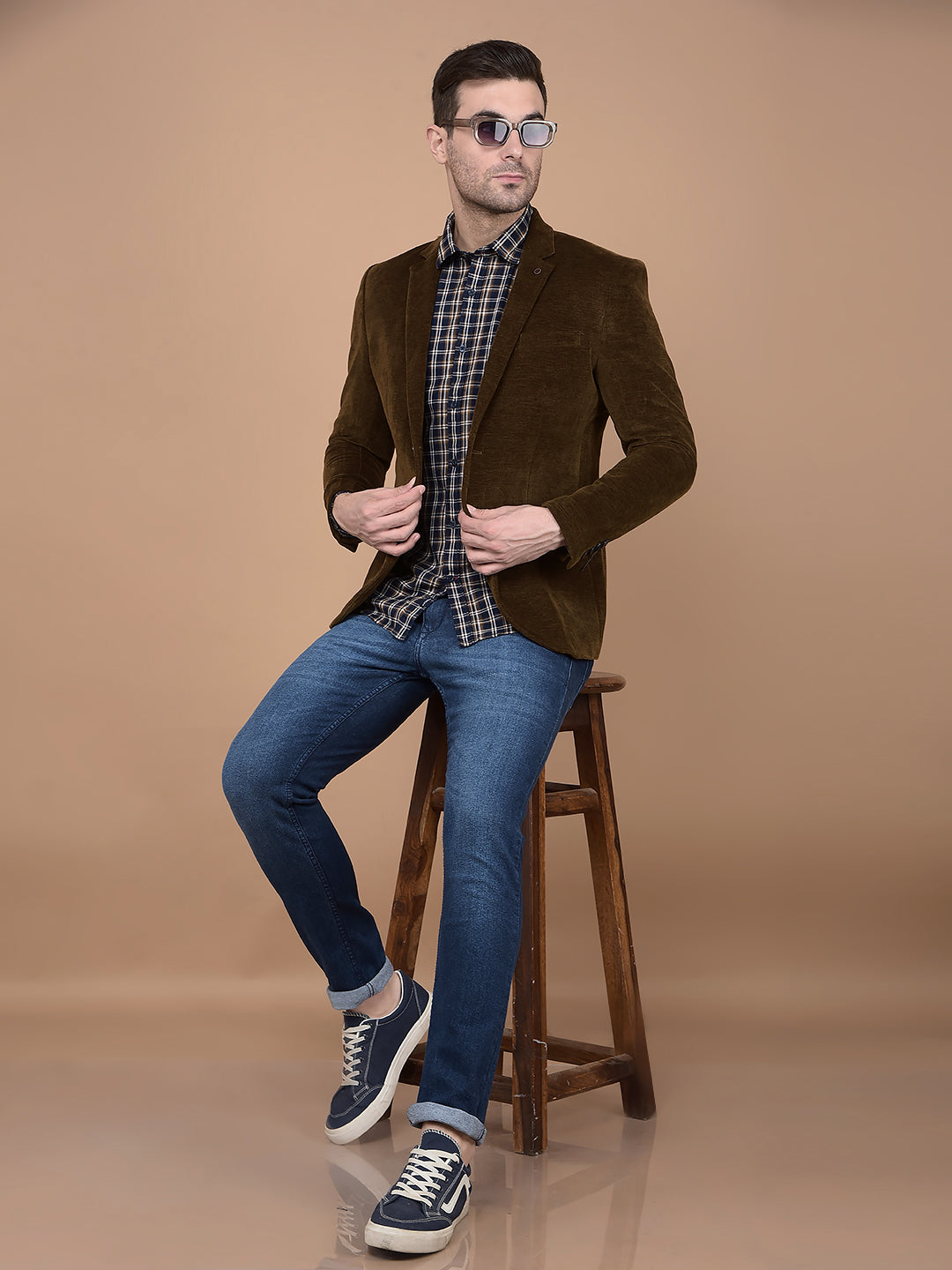 Brown Corduroy Blazer-Men Blazers-Crimsoune Club