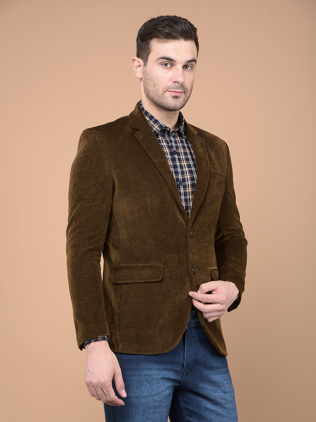 Brown Corduroy Blazer-Men Blazers-Crimsoune Club