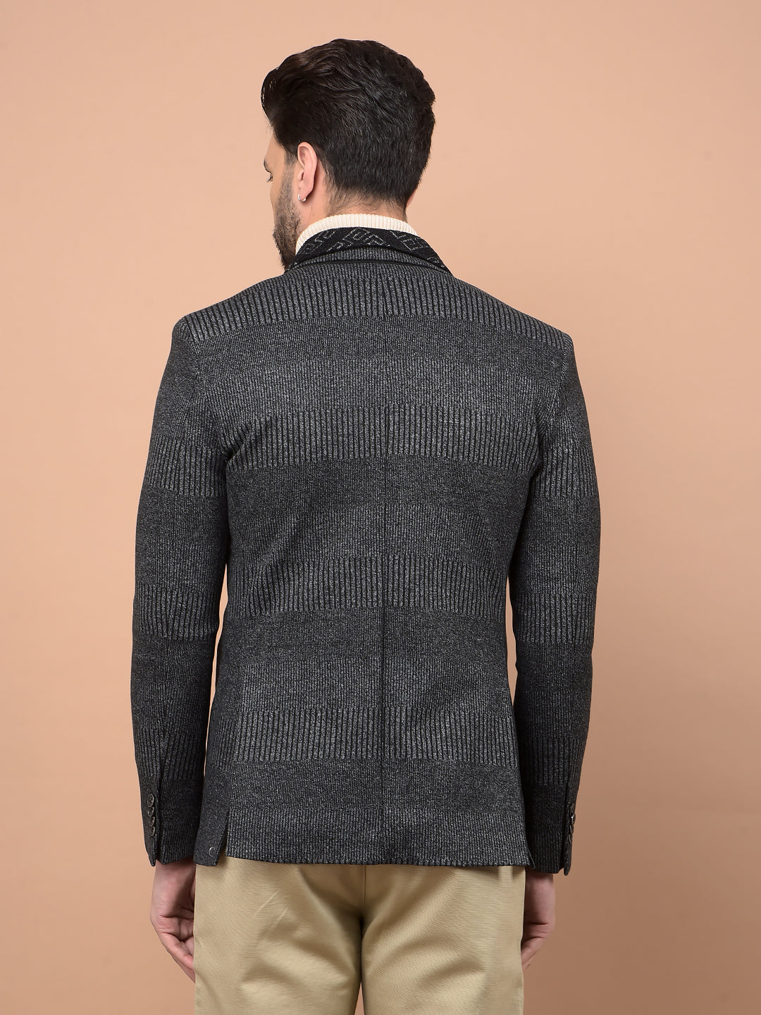 Grey Jacquard Single Breasted Blazer-Men Blazers-Crimsoune Club