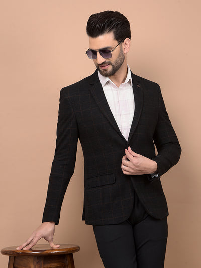 Black Checked Single Breasted Blazer-Men Blazers-Crimsoune Club