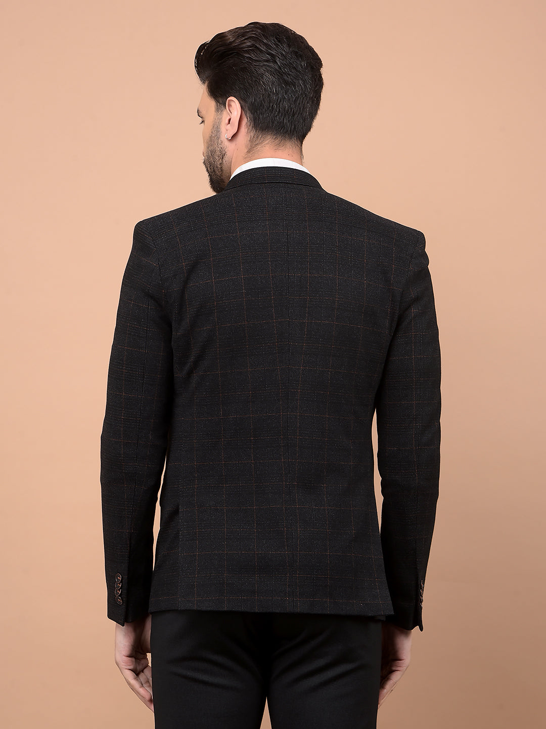 Black Checked Single Breasted Blazer-Men Blazers-Crimsoune Club