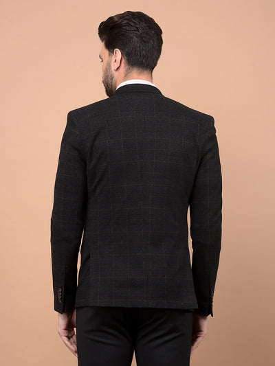 Black Checked Single Breasted Blazer-Men Blazers-Crimsoune Club