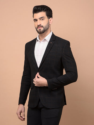 Black Checked Single Breasted Blazer-Men Blazers-Crimsoune Club