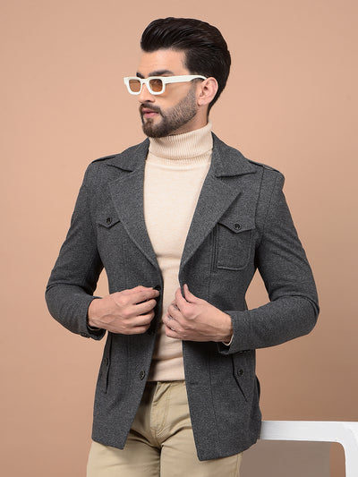 Grey Single Breasted Blazer-Men Blazers-Crimsoune Club