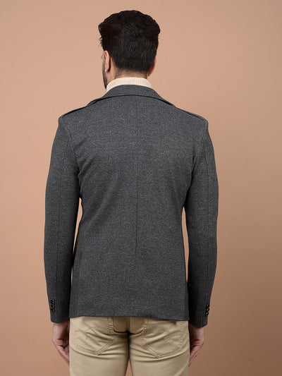 Grey Single Breasted Blazer-Men Blazers-Crimsoune Club