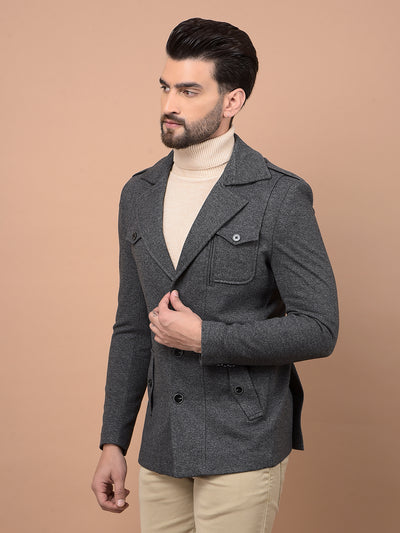 Grey Single Breasted Blazer-Men Blazers-Crimsoune Club