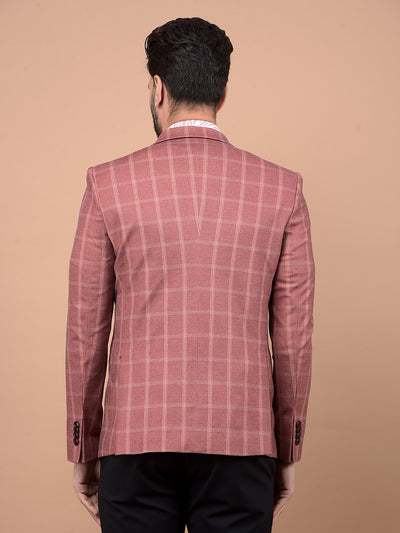 Peach Checked Single Breasted Blazer-Men Blazers-Crimsoune Club