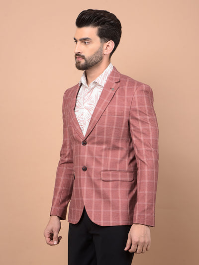 Peach Checked Single Breasted Blazer-Men Blazers-Crimsoune Club