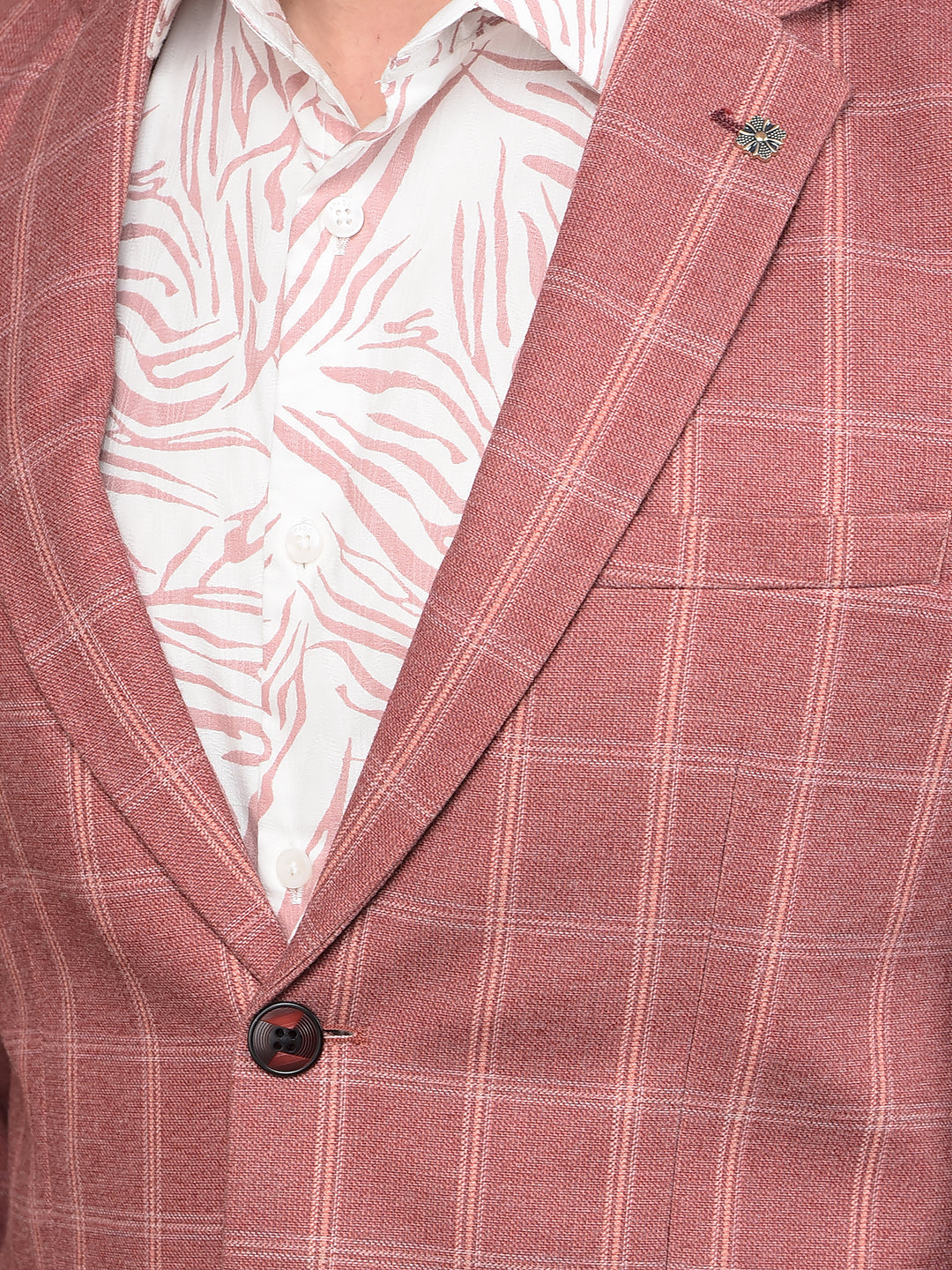 Peach Checked Single Breasted Blazer