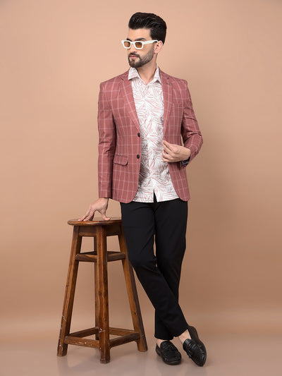 Peach Checked Single Breasted Blazer