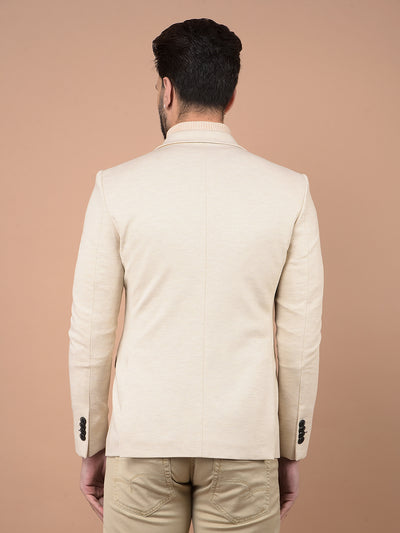 Beige Single Breasted Blazer-Men Blazers-Crimsoune Club