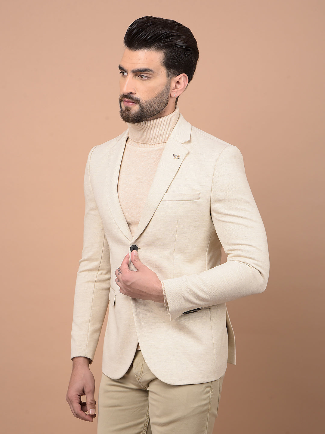 Beige Single Breasted Blazer