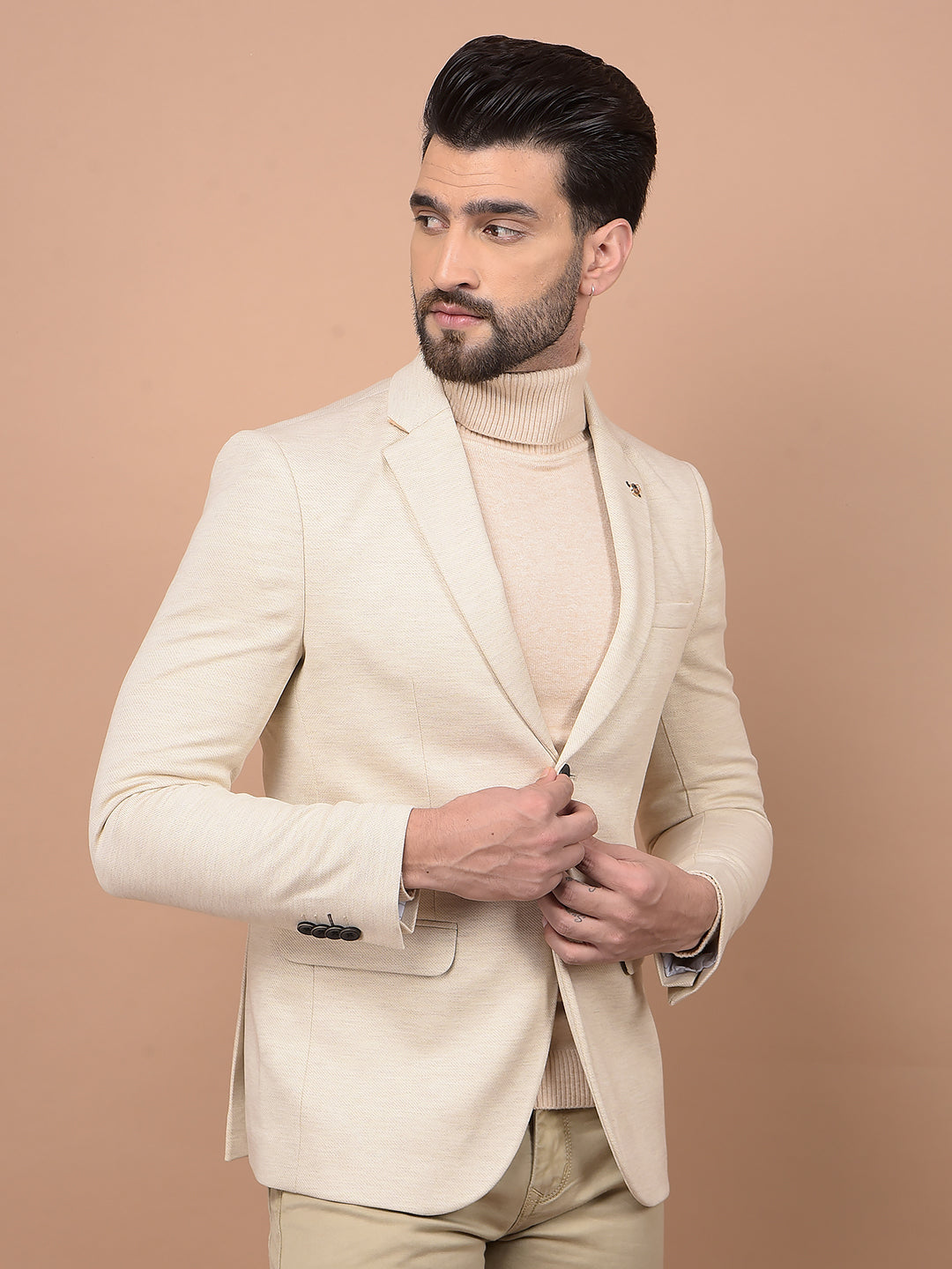 Beige Single Breasted Blazer