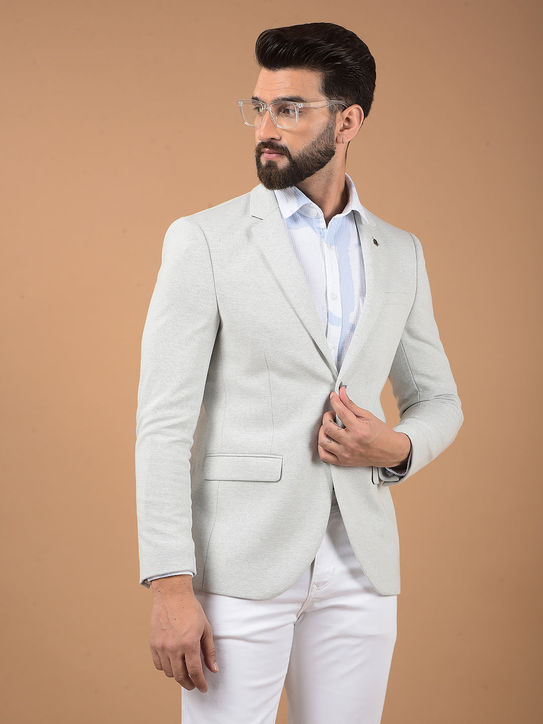 Grey Notched Lapel Single Breasted Blazer-Men Blazers-Crimsoune Club