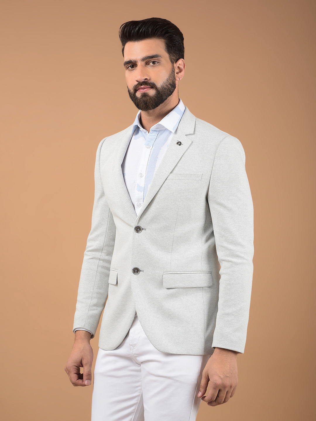 Grey Notched Lapel Single Breasted Blazer-Men Blazers-Crimsoune Club