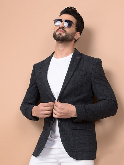 Grey Checked Single Breasted Blazer-Men Blazers-Crimsoune Club