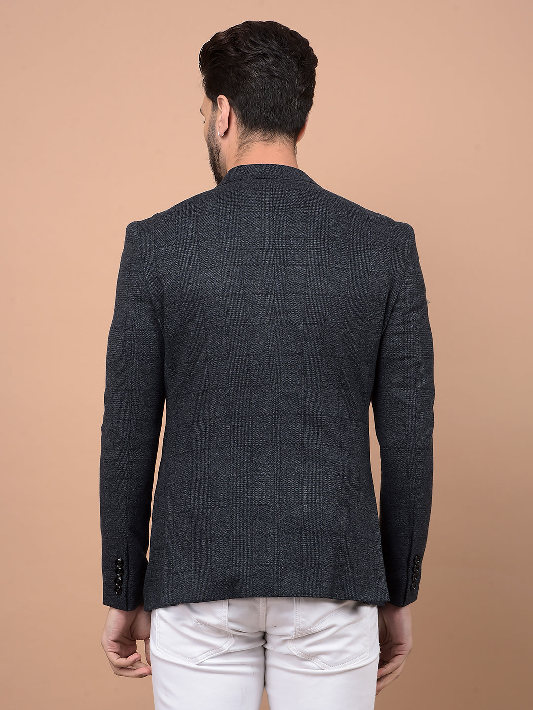 Grey Checked Single Breasted Blazer-Men Blazers-Crimsoune Club