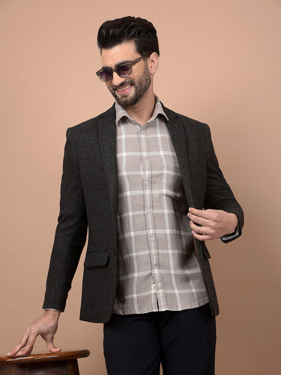 Brown Checked Single Breasted Blazer