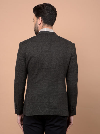 Brown Checked Single Breasted Blazer