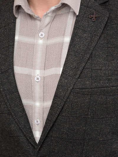 Brown Checked Single Breasted Blazer