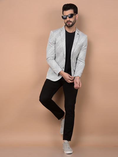 Grey Jacquard Single Breasted Blazer-Men Blazers-Crimsoune Club