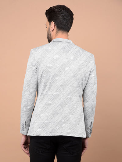 Grey Jacquard Single Breasted Blazer-Men Blazers-Crimsoune Club