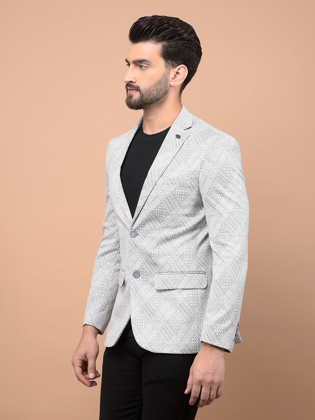 Grey Jacquard Single Breasted Blazer