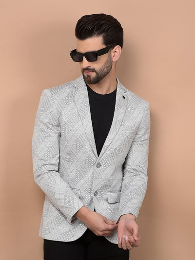 Grey Jacquard Single Breasted Blazer