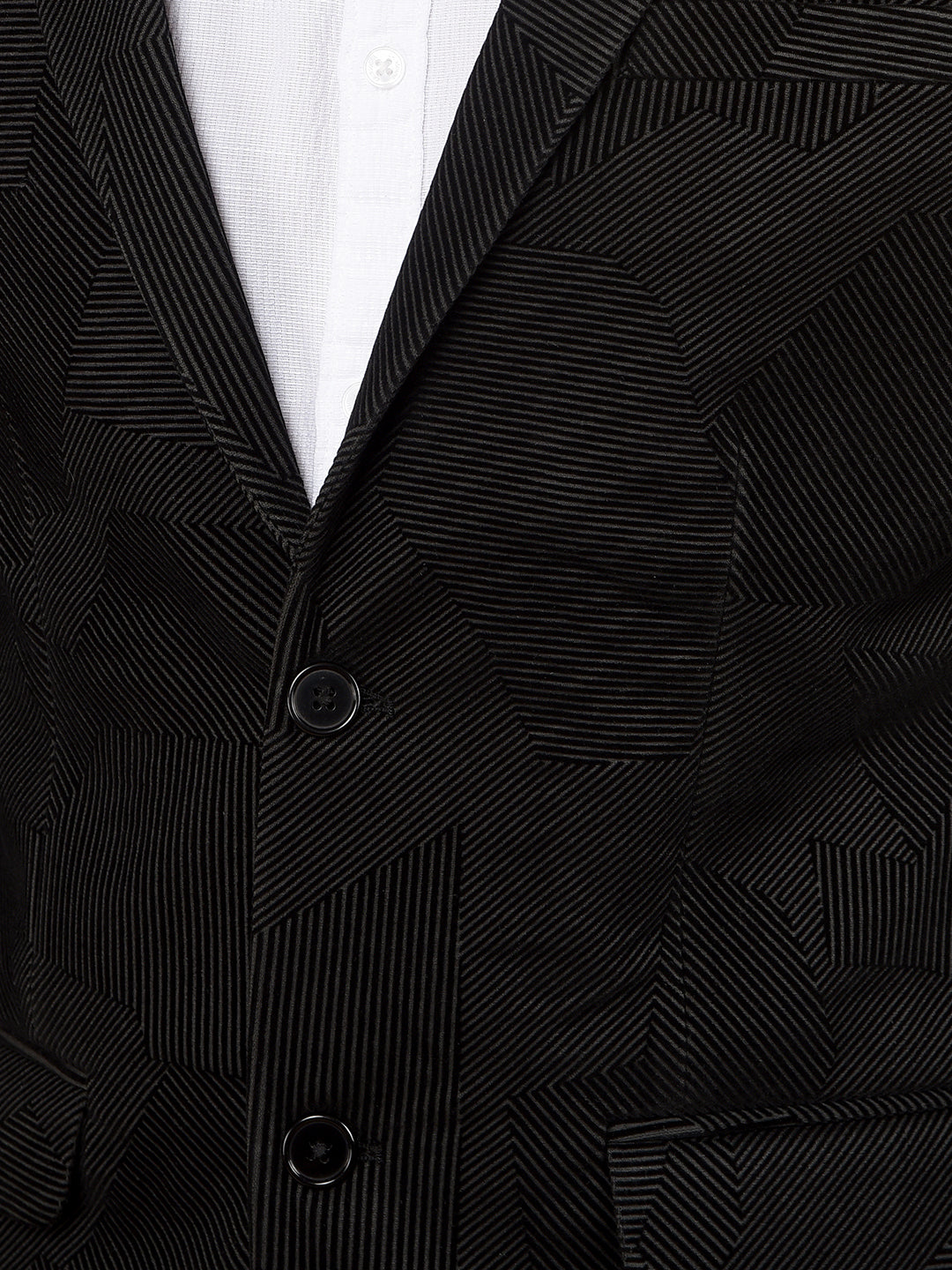 Black Printed Knitted Blazer-Men Blazers-Crimsoune Club