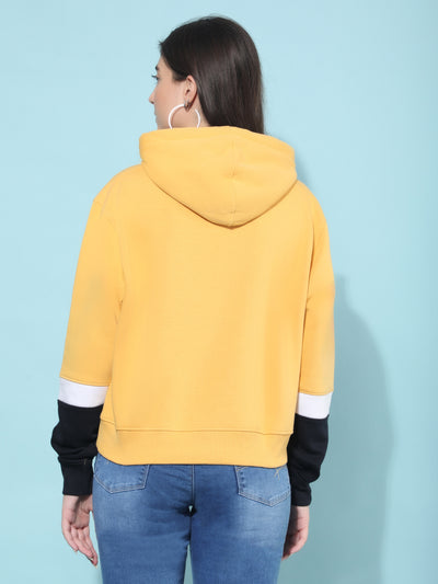 Yellow Color-Blocked Hooded Sweatshirt-Women Sweatshirts-Crimsoune Club