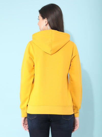 Mustard Typographic Print Hooded Sweatshirt-Women Sweatshirts-Crimsoune Club