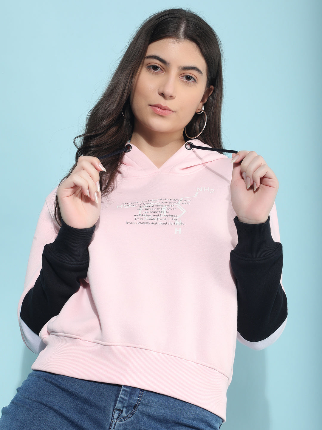 Pink Typographic Print Hooded Sweatshirt-Women Sweatshirts-Crimsoune Club