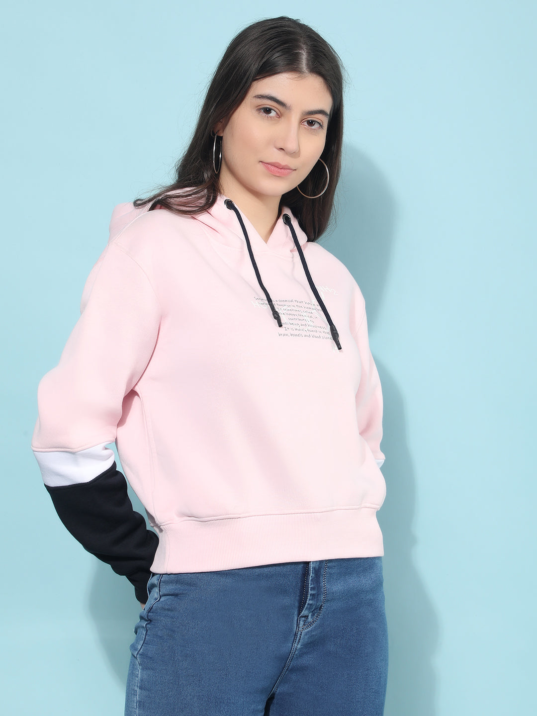 Pink Typographic Print Hooded Sweatshirt-Women Sweatshirts-Crimsoune Club