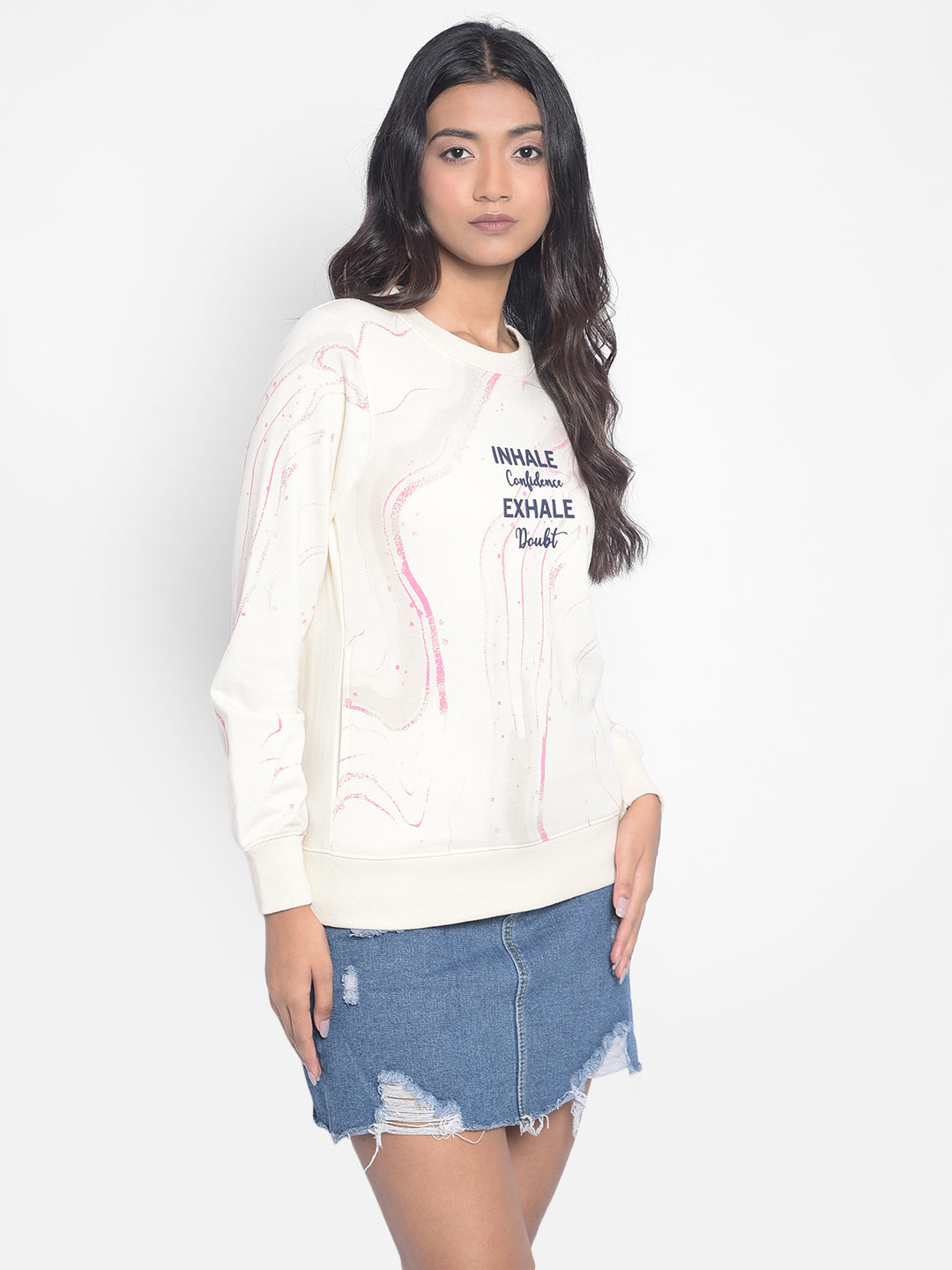 Cream Printed SweatShirts-Women SweatShirtss-Crimsoune Club