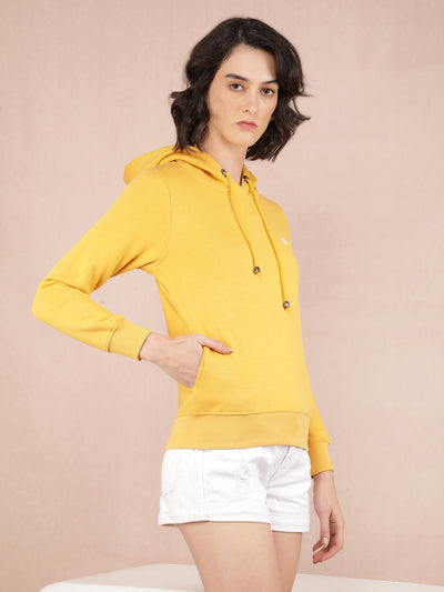 Mustard Graphic Print Hooded Neck Sweatshirt-Women Sweatshirts-Crimsoune Club