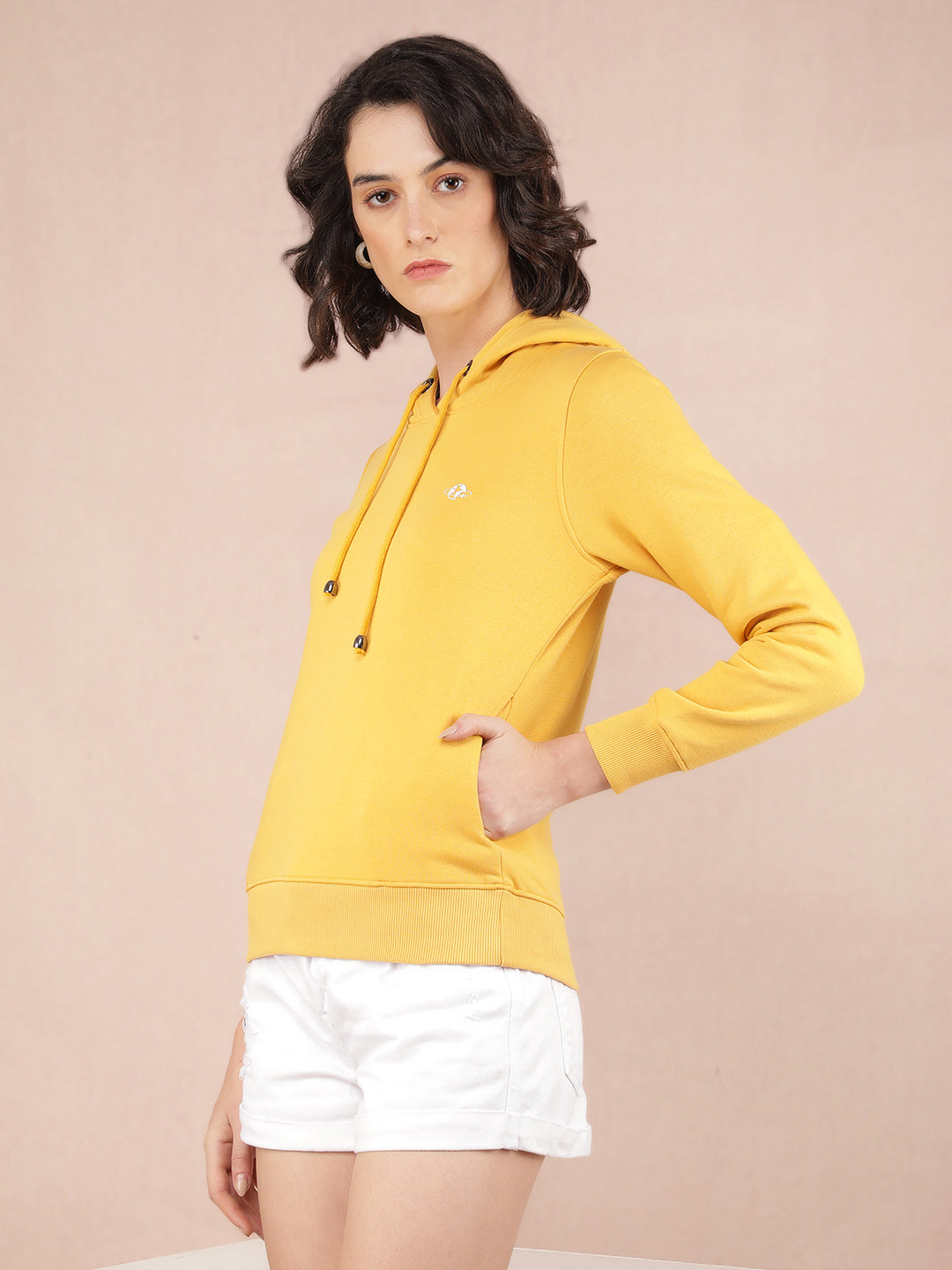 Mustard Graphic Print Hooded Neck Sweatshirt-Women Sweatshirts-Crimsoune Club