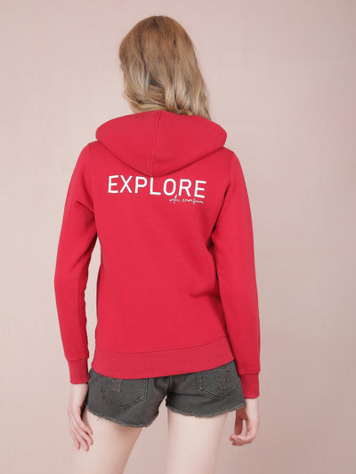 Red Graphic Print Hooded Neck Sweatshirt-Women Sweatshirts-Crimsoune Club