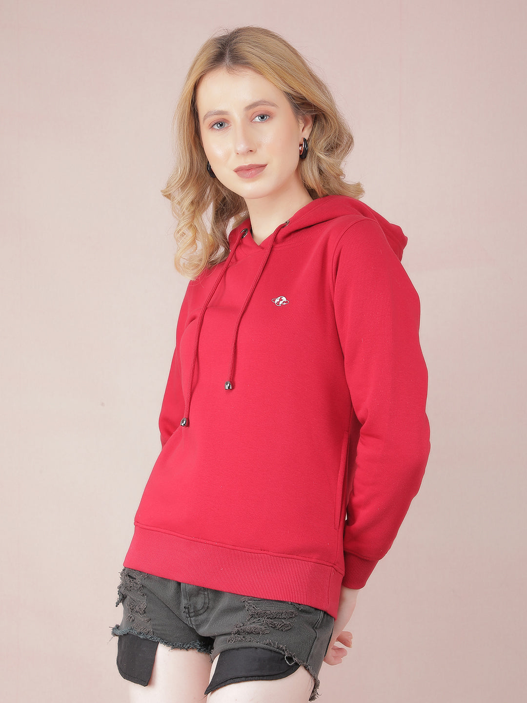 Red Graphic Print Hooded Neck Sweatshirt-Women Sweatshirts-Crimsoune Club