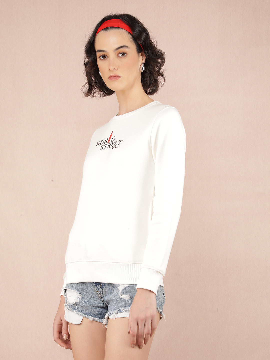 White Typographic Print Sweatshirt-Women Sweatshirts-Crimsoune Club