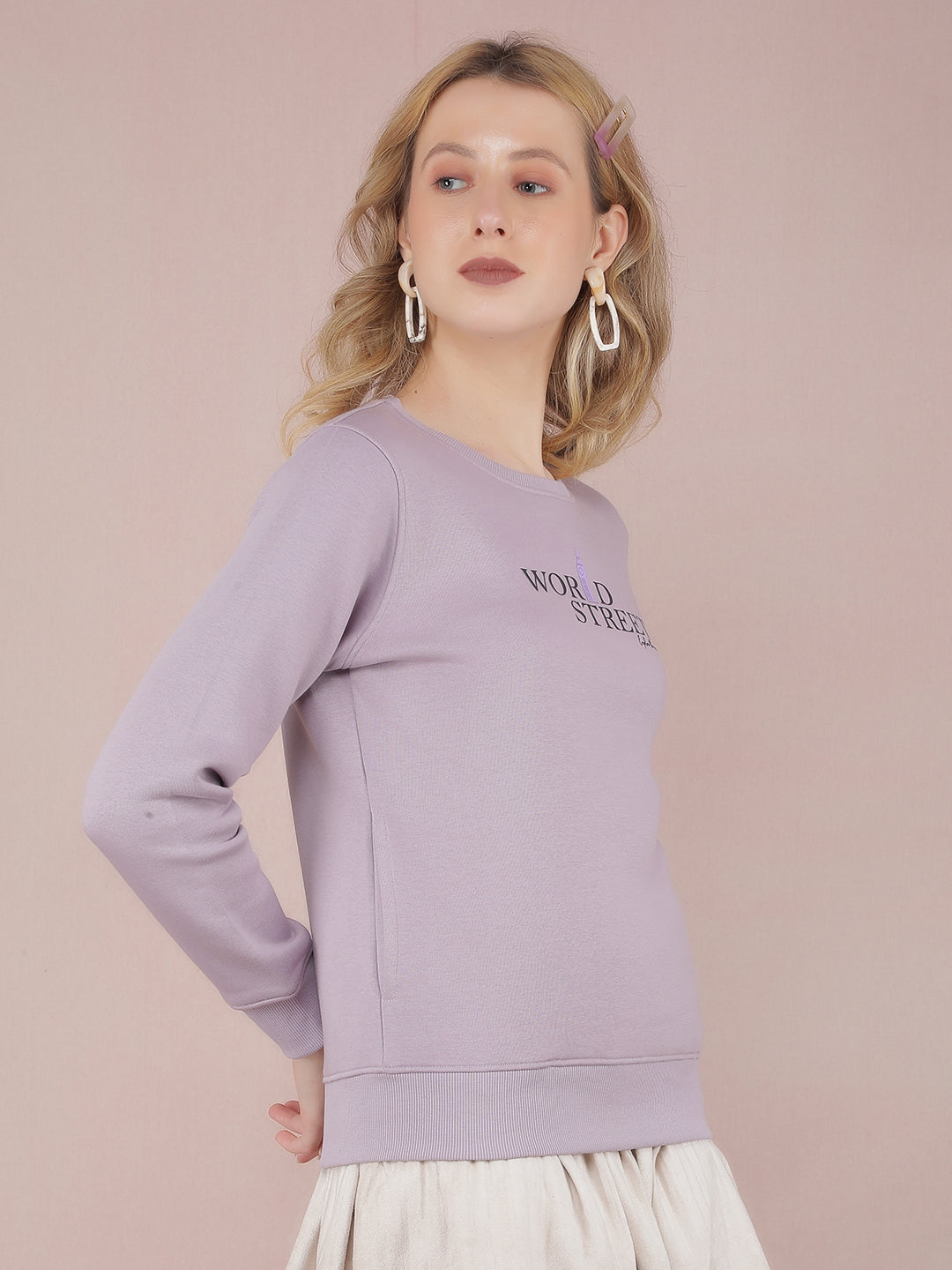 Purple Typographic Print Sweatshirt-Women Sweatshirts-Crimsoune Club