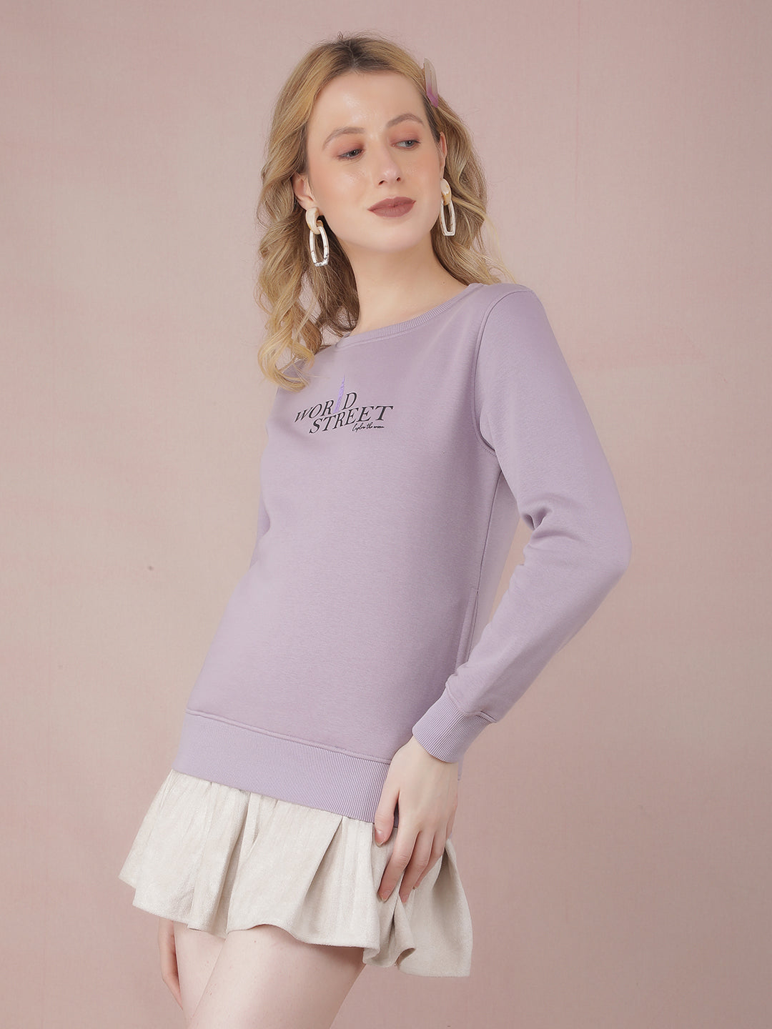 Purple Typographic Print Sweatshirt-Women Sweatshirts-Crimsoune Club