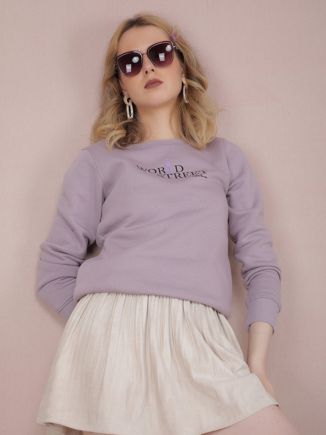 Purple Typographic Print Sweatshirt-Women Sweatshirts-Crimsoune Club