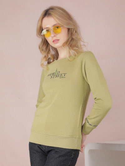 Green Typographic Print Sweatshirt-Women Sweatshirts-Crimsoune Club